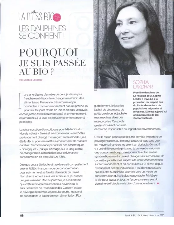 Sophia Lakhdar dans Féminin bio - Première dauphine de Miss bio 2015